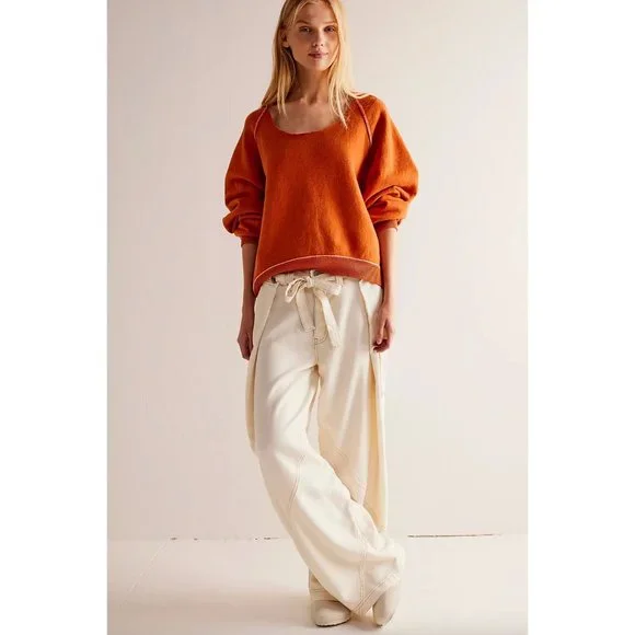 Free People Dunes Wide-Leg Jeans In Ivory Size 26 Retro Y2k Cargo Pants - Picture 1 of 6